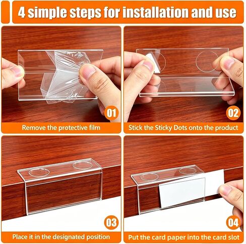 20Pack Acrylic Shelf Labels, L-Shape Book Shelf Labels, Price Tags, Sign Holder, Display Stand with Label Insertss & Sticky Dots for Store, Supermarket, Library, Bakery (1.25" x3.15") in Kuwait