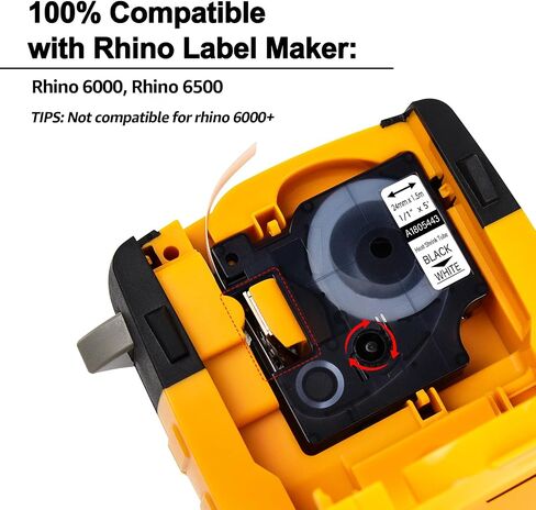 Cruxer 10 عبوات بديلة لـ Rhino A1805443 1805443 1 بوصة 24 مم أنبوب انكماش حراري أسود على أبيض شريط ملصقات سلك كابل صناعي متوافق مع صانع الملصقات Rhino 6500 6000 in Kuwait