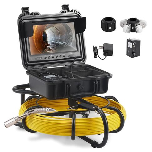 VEVOR Sewer Camera, 165 ft/50 m, 9" Screen Pipeline Inspection Camera with DVR Function, Waterproof IP68 Camera w/12 Adjustable LEDs, w/a 16 GB SD Card for Sewer Line, Home, Duct Drain Pipe Plumbing in Kuwait