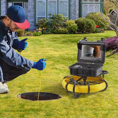 VEVOR Sewer Camera, 165 ft/50 m, 9" Screen Pipeline Inspection Camera with DVR Function, Waterproof IP68 Camera w/12 Adjustable LEDs, w/a 16 GB SD Card for Sewer Line, Home, Duct Drain Pipe Plumbing in Kuwait