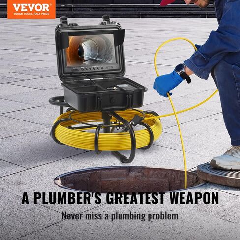 VEVOR Sewer Camera, 165 ft/50 m, 9" Screen Pipeline Inspection Camera with DVR Function, Waterproof IP68 Camera w/12 Adjustable LEDs, w/a 16 GB SD Card for Sewer Line, Home, Duct Drain Pipe Plumbing in Kuwait