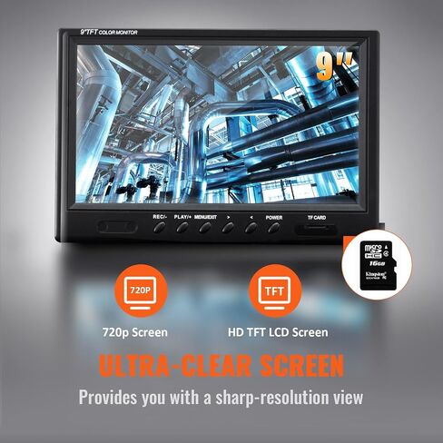 VEVOR Sewer Camera, 165 ft/50 m, 9" Screen Pipeline Inspection Camera with DVR Function, Waterproof IP68 Camera w/12 Adjustable LEDs, w/a 16 GB SD Card for Sewer Line, Home, Duct Drain Pipe Plumbing in Kuwait