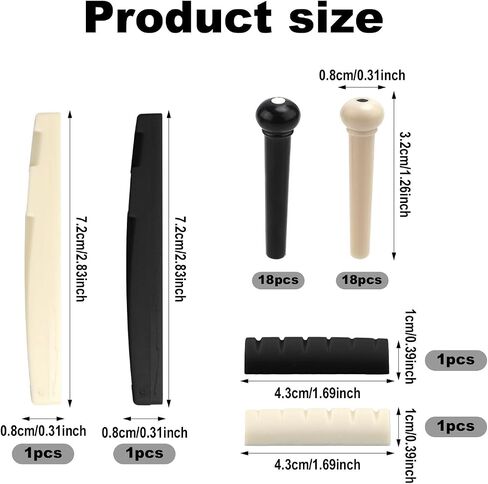 36pcs Guitar Bridge Pins, Guitar Pegs Parts Replacement Tool, Acoustic Guitar String Pegs Puller Remover, Acoustic Guitar Saddle Nut, String Winder and Cutter Kit for Guitar Part Accessories in Saudi Arabia
