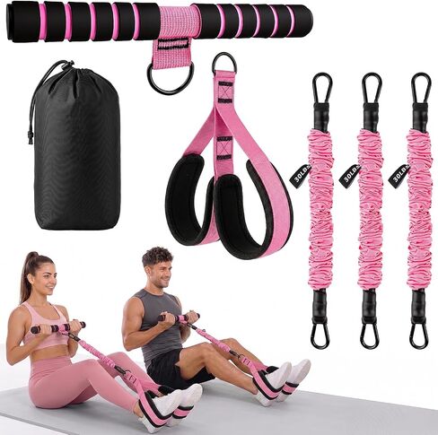 Sit Up Assist Strap, Multifunctional Foot Pedal Resistance Band Set 30-90LB, Adjustable Strength Home Gym Fitness Equipment for Full Body Workout – Portable Home Gym for Men & Women in Kuwait