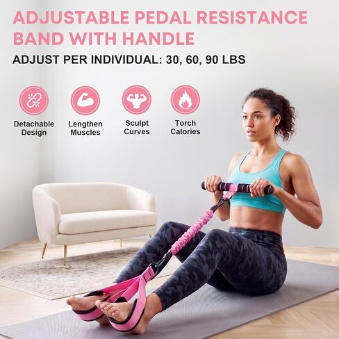 Sit Up Assist Strap, Multifunctional Foot Pedal Resistance Band Set 30-90LB, Adjustable Strength Home Gym Fitness Equipment for Full Body Workout – Portable Home Gym for Men & Women in Kuwait