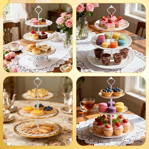 6 Sets 3 Tier Cake Stand Hardware Kit - Tiered Fruit Cake Plate Stand Holder Support Silver Crown for Cake Stand Wedding Party in Kuwait