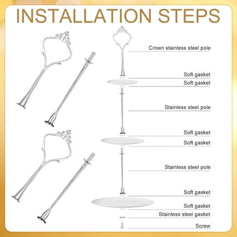 6 Sets 3 Tier Cake Stand Hardware Kit - Tiered Fruit Cake Plate Stand Holder Support Silver Crown for Cake Stand Wedding Party in Kuwait