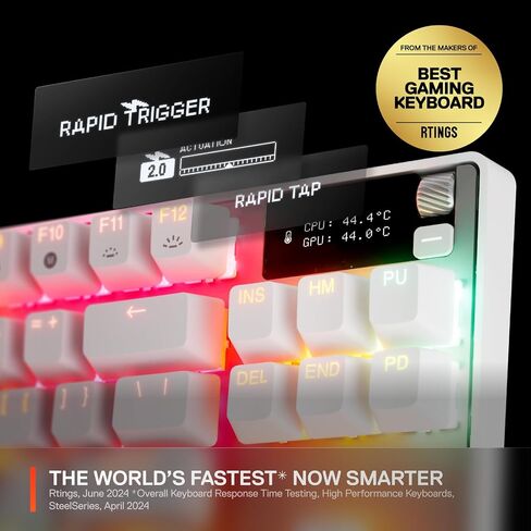 مفاتيح SteelSeries Apex Pro TKL Gen 3 White OmniPoint 3.0 - تشغيل قابل للتعديل - مشغل سريع - إعدادات مسبقة جاهزة للعبة - وضع الحماية - النقر السريع/SOCD - OLED - RGB - أغطية مفاتيح PBT - USB-C (متجدد) in Kuwait