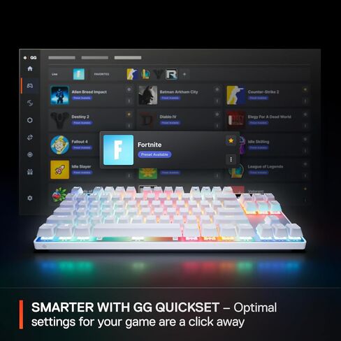 مفاتيح SteelSeries Apex Pro TKL Gen 3 White OmniPoint 3.0 - تشغيل قابل للتعديل - مشغل سريع - إعدادات مسبقة جاهزة للعبة - وضع الحماية - النقر السريع/SOCD - OLED - RGB - أغطية مفاتيح PBT - USB-C (متجدد) in Kuwait
