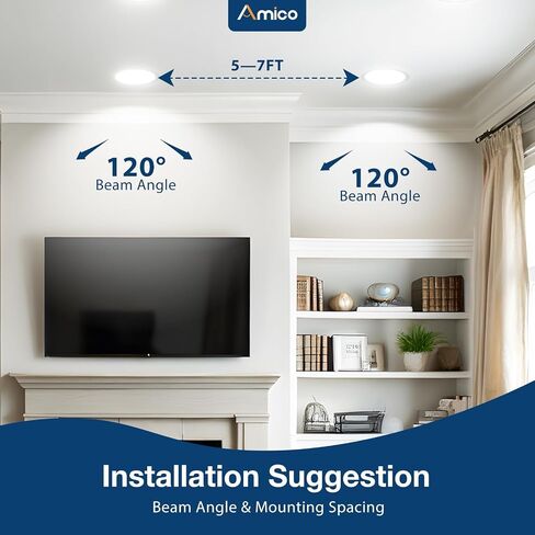 Amico 4 Pack 6 Inch 5CCT Ultra-Thin LED Recessed Ceiling Light with Junction Box, 2700K/3000K/3500K/4000K/5000K Selectable, 12W Eqv 110W 1050LM Brightness Dimmable Canless Wafer Downlight, ETL & FCC in Kuwait