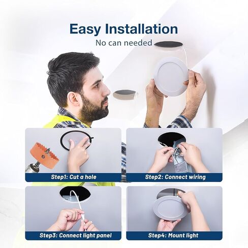 Amico 4 Pack 6 Inch 5CCT Ultra-Thin LED Recessed Ceiling Light with Junction Box, 2700K/3000K/3500K/4000K/5000K Selectable, 12W Eqv 110W 1050LM Brightness Dimmable Canless Wafer Downlight, ETL & FCC in Kuwait