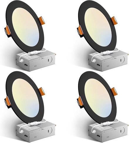 Amico 4 Pack 6 Inch 5CCT Ultra-Thin LED Recessed Ceiling Light with Junction Box, 2700K/3000K/3500K/4000K/5000K Selectable, 12W Eqv 110W 1050LM Brightness Dimmable Canless Wafer Downlight, ETL & FCC in Kuwait