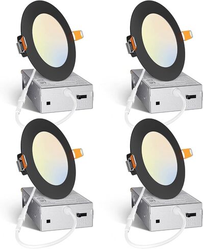 Amico 4 Pack 6 Inch 5CCT Ultra-Thin LED Recessed Ceiling Light with Junction Box, 2700K/3000K/3500K/4000K/5000K Selectable, 12W Eqv 110W 1050LM Brightness Dimmable Canless Wafer Downlight, ETL & FCC in Kuwait