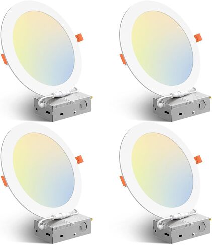 Amico 4 Pack 6 Inch 5CCT Ultra-Thin LED Recessed Ceiling Light with Junction Box, 2700K/3000K/3500K/4000K/5000K Selectable, 12W Eqv 110W 1050LM Brightness Dimmable Canless Wafer Downlight, ETL & FCC in Kuwait