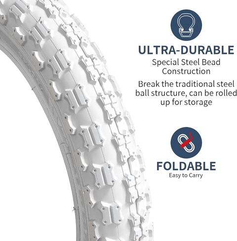 YUNSCM 2-PCS 14" Mountain Bike Tires 14x2.125/57-254 Compatible with 14 x 2.125 Bicycle Tires-White (Y-1049) in Kuwait