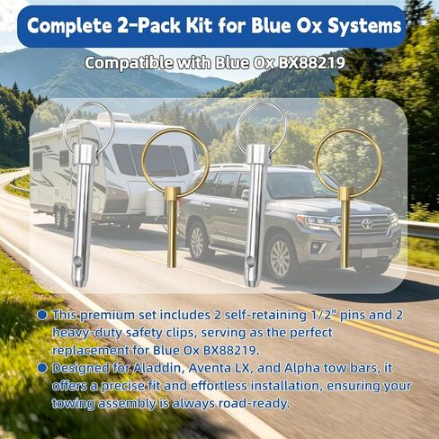 BX88219 1/2" Self-Retaining Tow Bar Pins for Blue Ox Aladdin 2 Pack in Kuwait