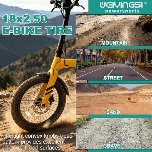 إطار دراجة كهربائية مقاس 18 × 2.50 مع مجموعة أنابيب - إطار دراجة إلكترونية مقاس 18 × 2.50 بديل للطرق الوعرة للدراجة الكهربائية، دراجة إلكترونية قابلة للطي، دراجة ثلاثية العجلات - مداس لجميع التضاريس in Kuwait