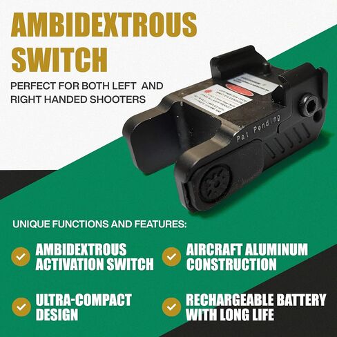 Ade Advanced Optics HG54R ضوء ليزر مسدس قابل لإعادة الشحن - مشهد LED أحمر مع مجموعة ستروب للمسدس - يناسب Springfield Hellcat OSP/PRO، شعاع ليزر تكتيكي صغير الحجم 9 مم مثبت على السكك الحديدية in Kuwait