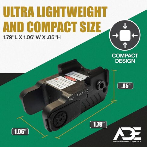 Ade Advanced Optics HG54R ضوء ليزر مسدس قابل لإعادة الشحن - مشهد LED أحمر مع مجموعة ستروب للمسدس - يناسب Springfield Hellcat OSP/PRO، شعاع ليزر تكتيكي صغير الحجم 9 مم مثبت على السكك الحديدية in Kuwait