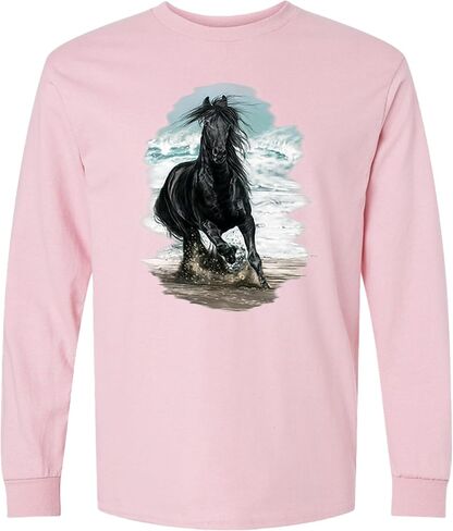 Black Stallion Beach Long Sleeve Shirt Funny Horse Lover Gift Graphic Tee Equestrian Men Women in Kuwait