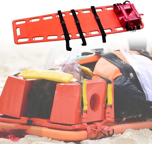 Safety CPR Board for Lifeguards, Swimming Pool Floating Stretcher, First Aid Transfer Spine Board, Life Backboard with Seat Belt & Head Bed (Red) in Kuwait
