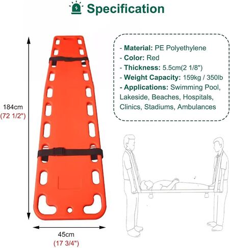 Adjustable Waterproof Spine Board Stretcher with Safety Straps - Durable Red CPR Backboard for First Responders, Emergency Rescue Equipment, Floatable Patient Transport in Kuwait