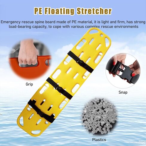 Portable Swimming Pool Life-Saving Board, Emergency Rescue Spine Boards One-Piece Molding with 3 Seat Belt, Water Floating Stretcher First Responder Backboard(138x35x3cm/54.3x13.8x1.2in) (1 in Kuwait