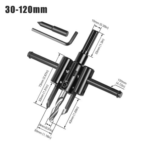 1 قطعة 30/40-120/200/300 مللي متر قابل للتعديل دائرة هول المنشار الطائرات نوع ثقب فتاحة دائرة ثقب القاطع مثقاب الخشب (30-120 مللي متر سبيكة) in Kuwait