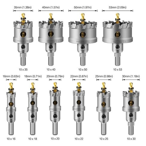 10pc 5A Carbide Tip Drill Bit Hole Saw 16,18,20,22,25,30,35,40,50,53mm Drill Bit Set Hole Saw Cutter for Stainless Steel in Kuwait