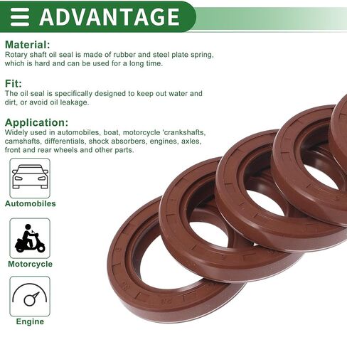 Universal Oil Seal TC Double Lip W Steel Spring Seal Ring Rotary Shaft Seal 23x35x6mm High Pressure FKM Rubber Brown 5 Pcs in Kuwait