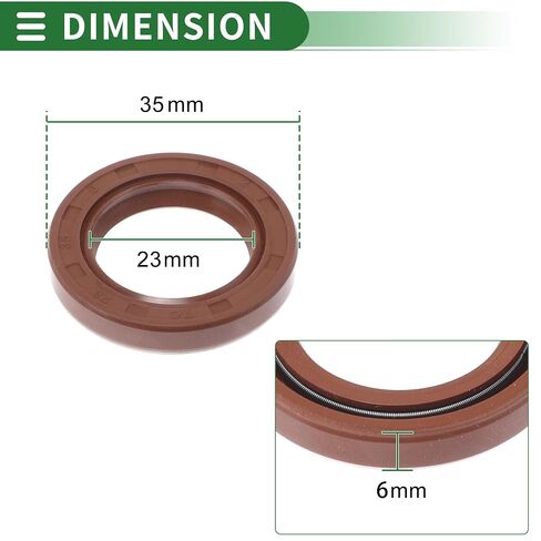 Universal Oil Seal TC Double Lip W Steel Spring Seal Ring Rotary Shaft Seal 23x35x6mm High Pressure FKM Rubber Brown 5 Pcs in Kuwait