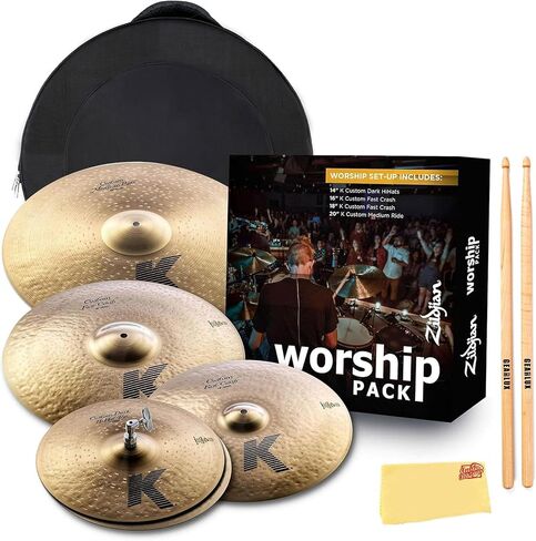 Zildjian KCD900 Custom Dark Cymbal Pack 14/16/18/20 Inch Bundle with Bag, Drumsticks, and Austin Bazaar Polishing Cloth in Kuwait