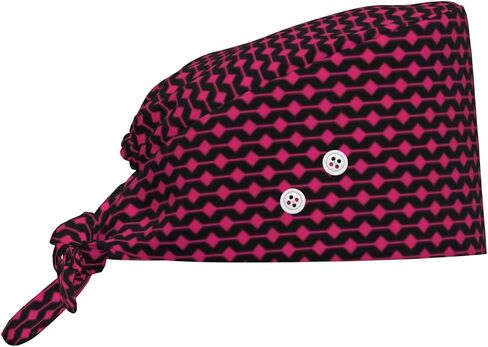 Pink Diamond Grid Print Scrub Caps Women Men, Adjustable Nurse Cap Surgical Caps Scrub Hats for Women Men, Working Cap with Buttons for Hanging Face Masks in Kuwait