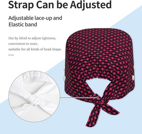 Pink Diamond Grid Print Scrub Caps Women Men, Adjustable Nurse Cap Surgical Caps Scrub Hats for Women Men, Working Cap with Buttons for Hanging Face Masks in Kuwait