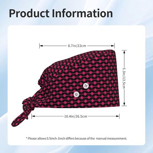 Pink Diamond Grid Print Scrub Caps Women Men, Adjustable Nurse Cap Surgical Caps Scrub Hats for Women Men, Working Cap with Buttons for Hanging Face Masks in Kuwait
