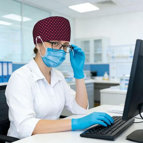 Pink Diamond Grid Print Scrub Caps Women Men, Adjustable Nurse Cap Surgical Caps Scrub Hats for Women Men, Working Cap with Buttons for Hanging Face Masks in Kuwait