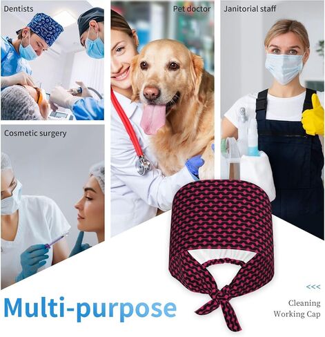 Pink Diamond Grid Print Scrub Caps Women Men, Adjustable Nurse Cap Surgical Caps Scrub Hats for Women Men, Working Cap with Buttons for Hanging Face Masks in Kuwait