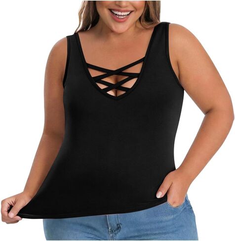 Women's Plus Size Tank Tops Built in Bras Wide Strap Criss Cross Padded Camisole Summer Yoga Athletic Solid Bra Cami in Kuwait