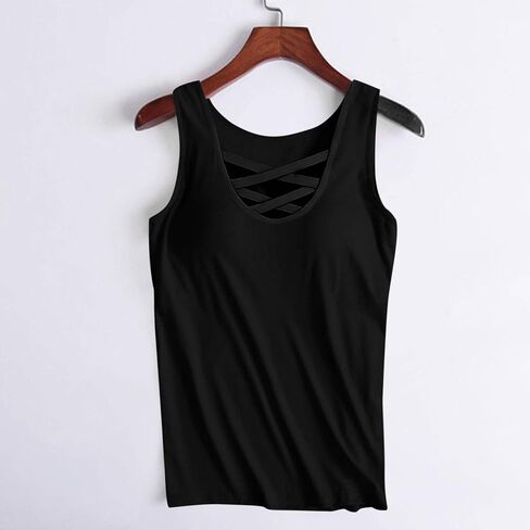 Women's Plus Size Tank Tops Built in Bras Wide Strap Criss Cross Padded Camisole Summer Yoga Athletic Solid Bra Cami in Kuwait