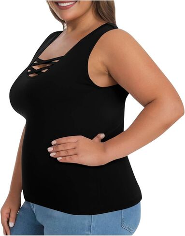 Women's Plus Size Tank Tops Built in Bras Wide Strap Criss Cross Padded Camisole Summer Yoga Athletic Solid Bra Cami in Kuwait