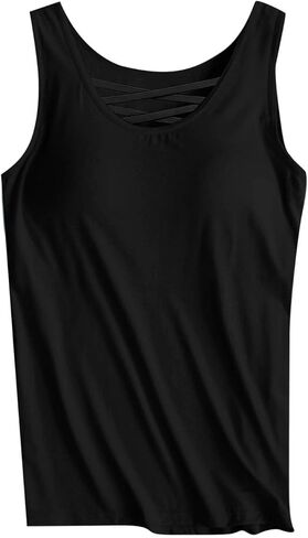 Women's Plus Size Tank Tops Built in Bras Wide Strap Criss Cross Padded Camisole Summer Yoga Athletic Solid Bra Cami in Kuwait