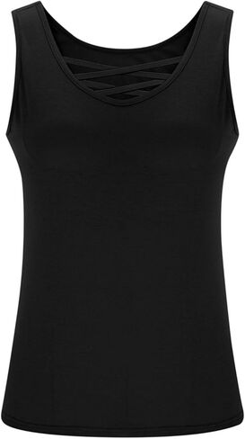 Women's Plus Size Tank Tops Built in Bras Wide Strap Criss Cross Padded Camisole Summer Yoga Athletic Solid Bra Cami in Kuwait