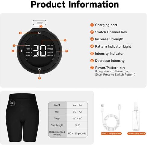 EMS Toning Shorts - Targeted Glute Muscle Strengthening System, Wearable Hip Workout Device for Passive At-Home Fitness Black in Kuwait