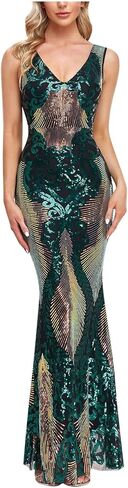 Women's Sequins Mermaid Maxi Dress Fancy Party Prom Dress Evening Cocktail Dress Ladies Elegant Formal Dress in Kuwait