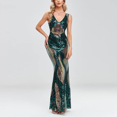 Women's Sequins Mermaid Maxi Dress Fancy Party Prom Dress Evening Cocktail Dress Ladies Elegant Formal Dress in Kuwait