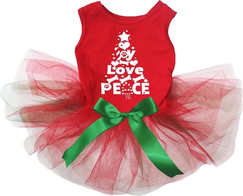 فستان Petitebella Joy Love Peace Christmas Tree Puppy Dog (أحمر/أحمر، مقاس XXX-Large) in Kuwait
