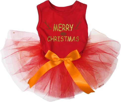 Petitebella Merry Christmas Reindeer Puppy Dog Dress (Red/Red, X-Large) in Kuwait
