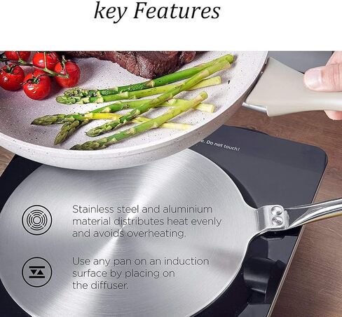 24cm Stainless Steel Heat Diffuser Plate, Induction Cooker Heat Transfer Plate Adapter with Handle, 3 Layers Design for Even Heat Distribution, Essential Cookware Accessory for Hom in Kuwait