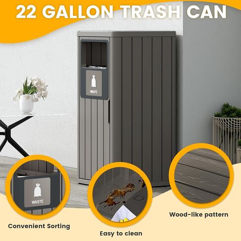 Outdoor Trash Can Waterproof Resin Patio Garbage Can for Outdoor Trash Bin for Patio, Garden, Black (22 Gallon) in Saudi Arabia