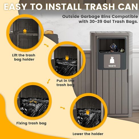 Outdoor Trash Can Waterproof Resin Patio Garbage Can for Outdoor Trash Bin for Patio, Garden, Black (22 Gallon) in Saudi Arabia